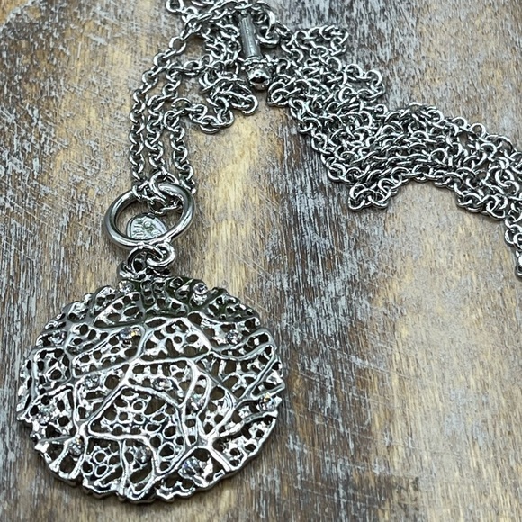 Cookie Lee Necklace Silver-tone toggle closure Crystals round Sphere Long 32” - Picture 7 of 13